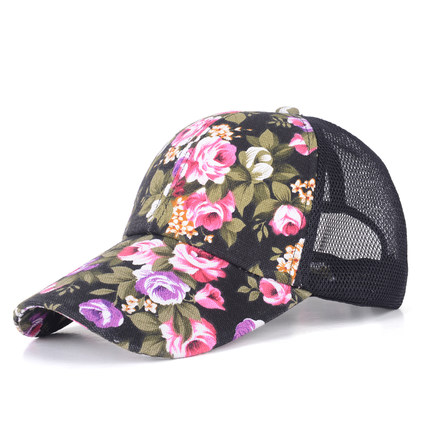 (พร้อมส่งสีดำ) หมวกแก็ปแฟชั่น หมวกแฟชั่นลายดอกไม้สวย หมวกแก็ป หมวกลายดอกไม้
