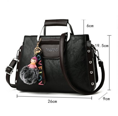 รูปภาพที่5 ของสินค้า : กระเป๋าหนังแฟชั่น กระเป๋าสะพายผู้หญิง กระเป๋าถือ กระเป๋าหนัง (พร้อมส่งสีดำ)